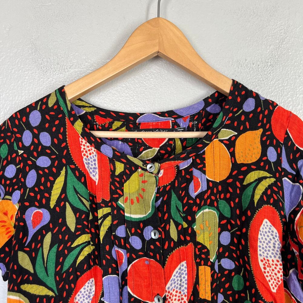 Gudrun Sjoden Dress Women's Sz S Linen Black Orange Fruit Lagenlook Cottagecore - Picture 3 of 10